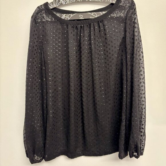 Vintage Liz Claiborne black sheer polka dot blouse S - Picture 1 of 4